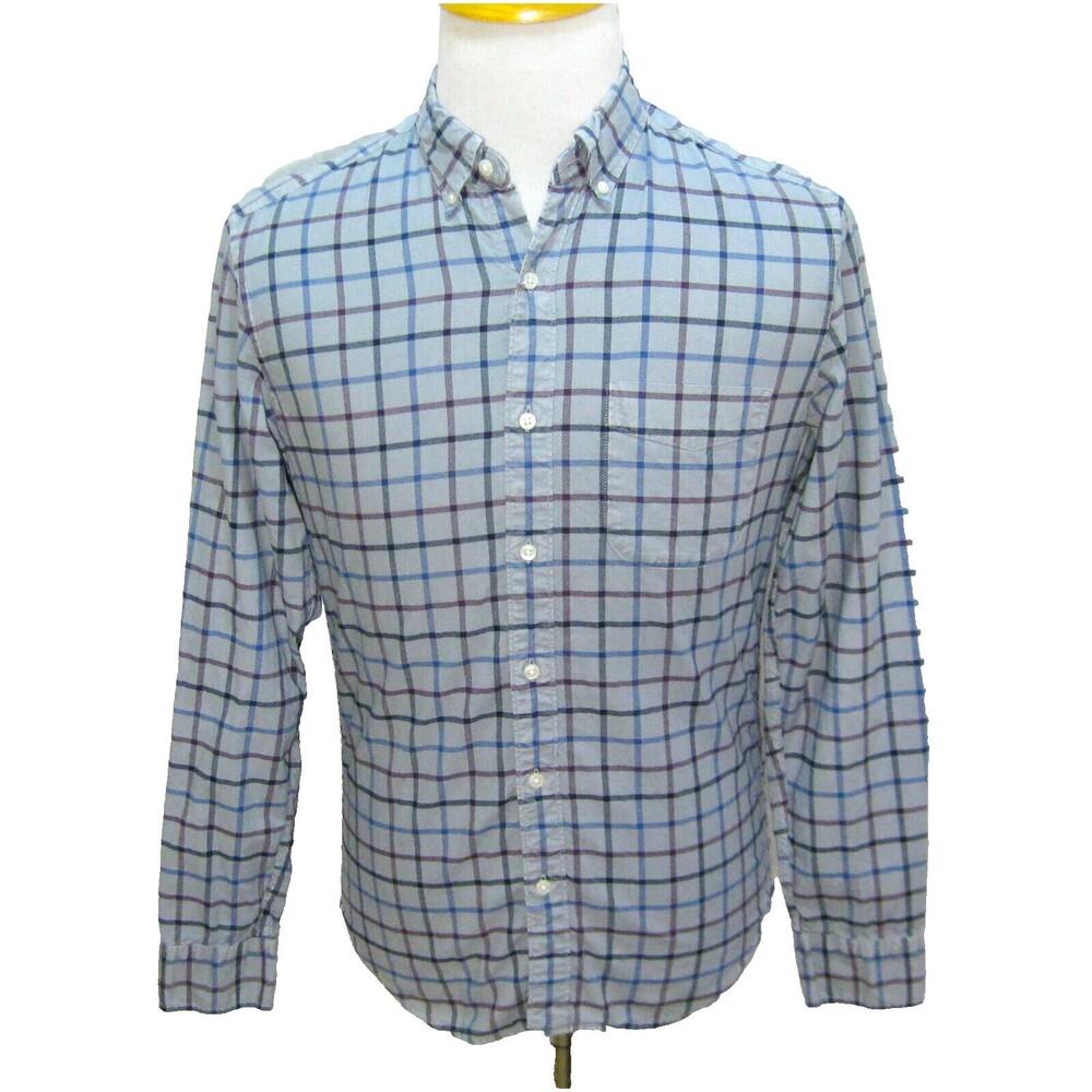 J.Crew Men's (Small) Blue Plaid Long Sleeve Button Front Shirt Slim Fit Cotton